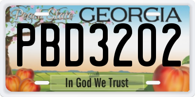 GA license plate PBD3202