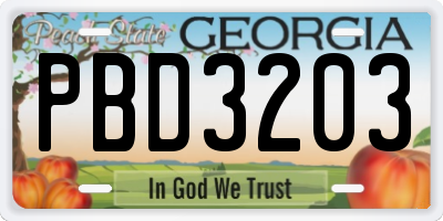 GA license plate PBD3203