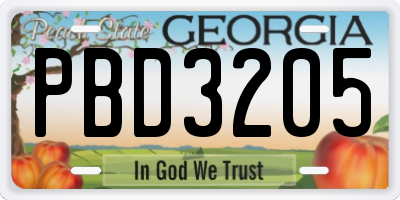 GA license plate PBD3205