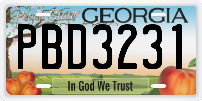 GA license plate PBD3231