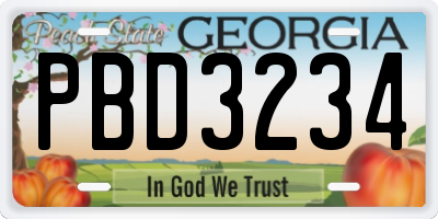 GA license plate PBD3234