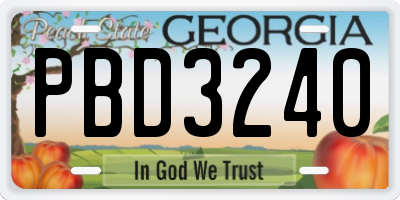GA license plate PBD3240