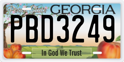 GA license plate PBD3249