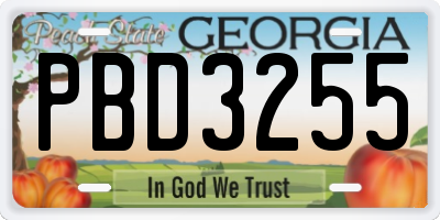 GA license plate PBD3255