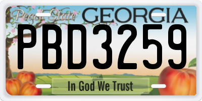 GA license plate PBD3259