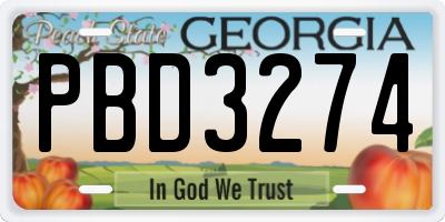 GA license plate PBD3274