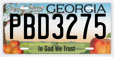 GA license plate PBD3275