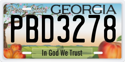GA license plate PBD3278