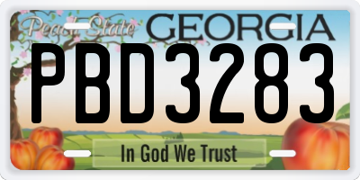 GA license plate PBD3283