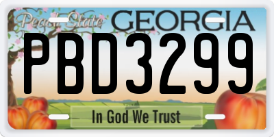 GA license plate PBD3299