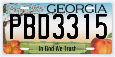 GA license plate PBD3315