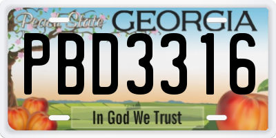 GA license plate PBD3316