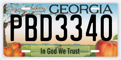 GA license plate PBD3340
