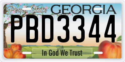 GA license plate PBD3344