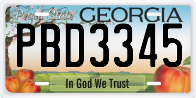 GA license plate PBD3345