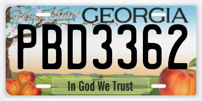 GA license plate PBD3362