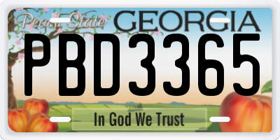 GA license plate PBD3365