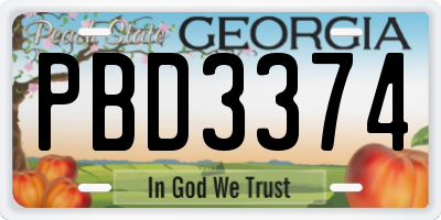 GA license plate PBD3374