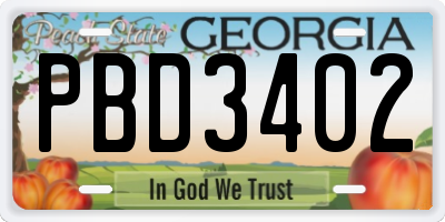 GA license plate PBD3402