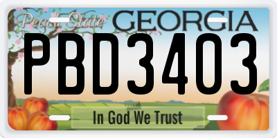 GA license plate PBD3403