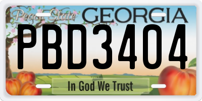 GA license plate PBD3404