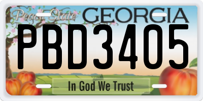 GA license plate PBD3405