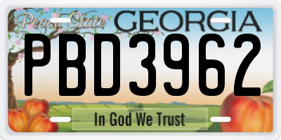 GA license plate PBD3962