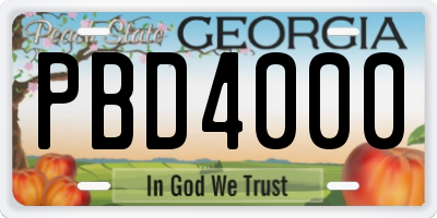 GA license plate PBD4000