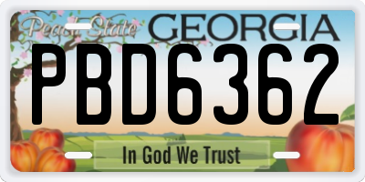 GA license plate PBD6362