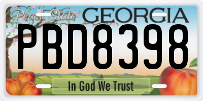 GA license plate PBD8398
