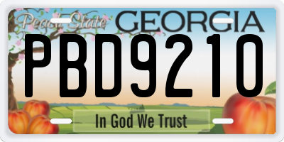 GA license plate PBD9210