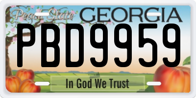 GA license plate PBD9959