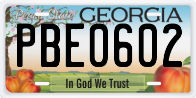 GA license plate PBE0602