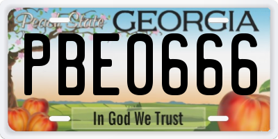 GA license plate PBE0666