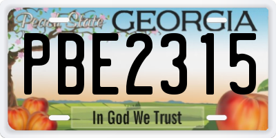 GA license plate PBE2315