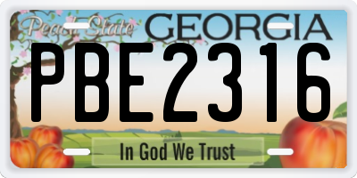 GA license plate PBE2316