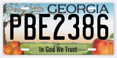 GA license plate PBE2386