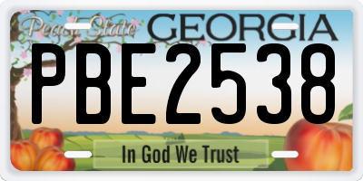 GA license plate PBE2538