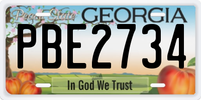 GA license plate PBE2734