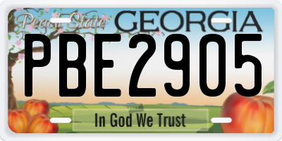 GA license plate PBE2905