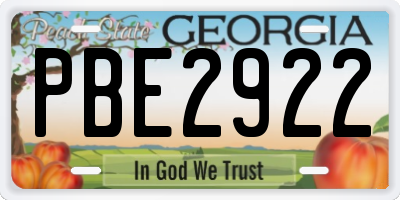 GA license plate PBE2922