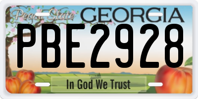 GA license plate PBE2928