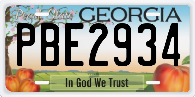 GA license plate PBE2934