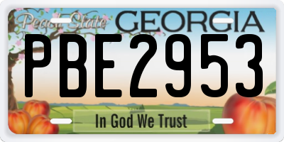 GA license plate PBE2953