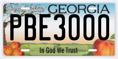 GA license plate PBE3000