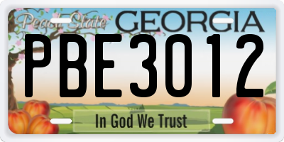GA license plate PBE3012
