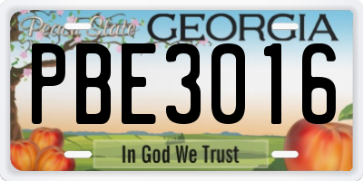 GA license plate PBE3016