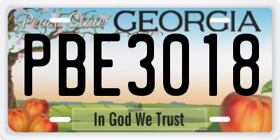 GA license plate PBE3018