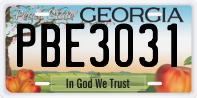 GA license plate PBE3031
