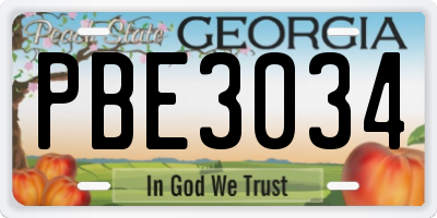 GA license plate PBE3034